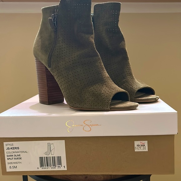 Jessica Simpson dark olive suede open-toe bootie  Sz 8.5 - Picture 6 of 6
